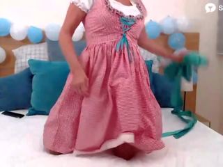 A German Pornstar, Dirty Tina Plays with her Pussy using Sex Toys and Wearing an Oktoberfest Dirndl