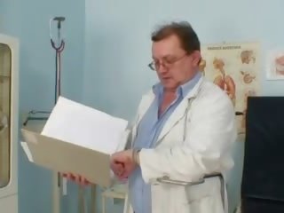 Hairy pussy grandma visits pervy woman doctor