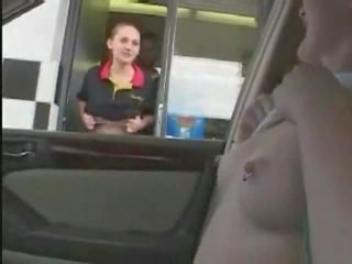 Babe Flashes Tits At The Drive Through